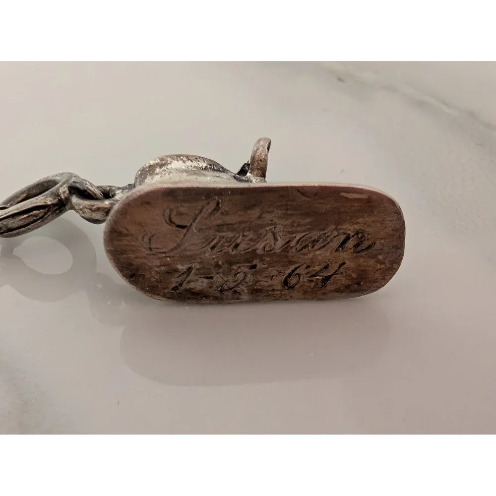 Vintage Sterling‎ Silver Baby Shoe Charm Engraved Bootie Pendant from 60s
